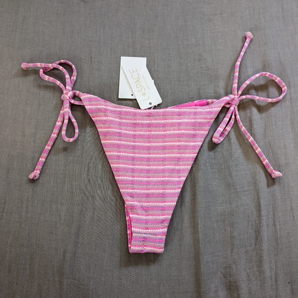 L*Space Camellia Lennox Electric Pique Stripe Pink Bikini Set - Picture 14 of 15